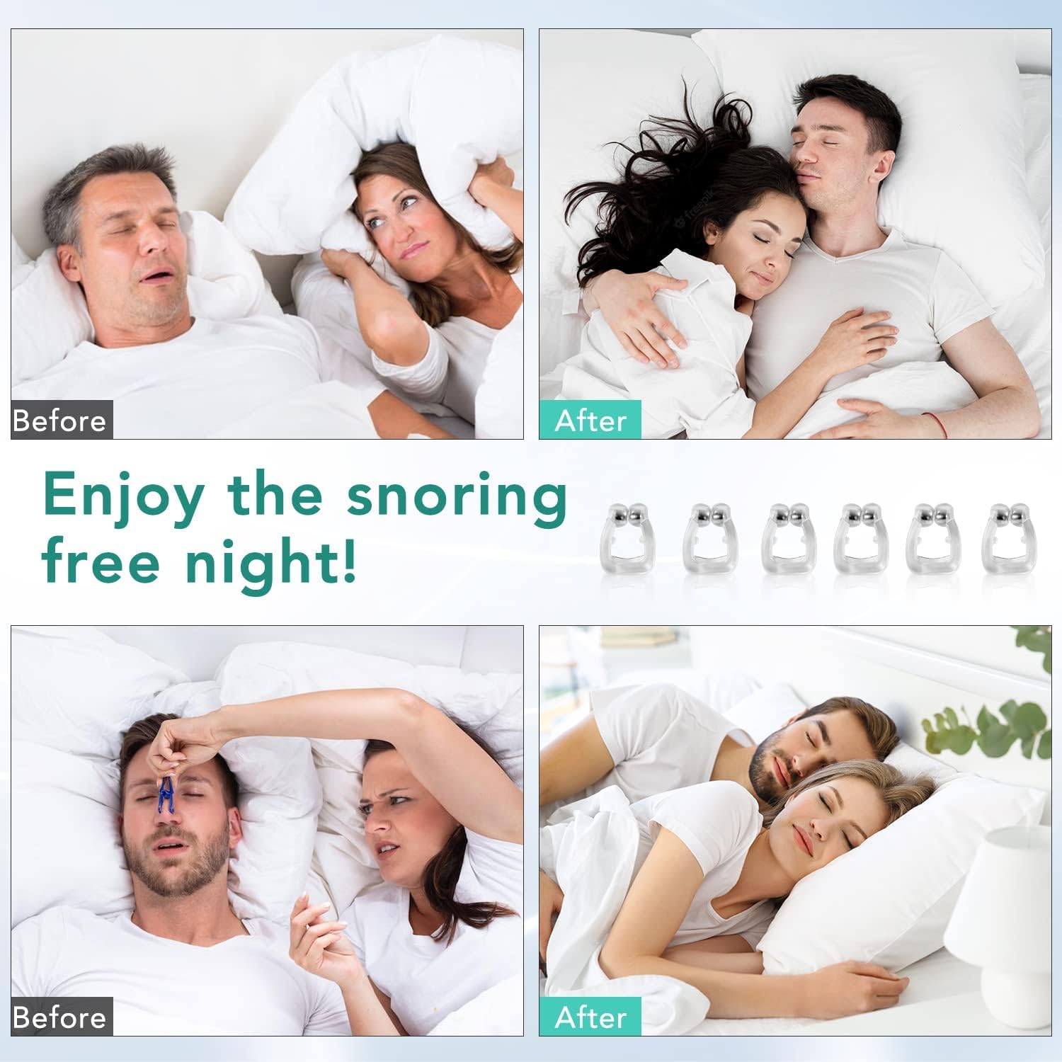 Clips para dormir ronquidos, dispositivos antirronquidos, clip de nariz antirronquidos, clip de nariz para ronquidos, solución para ronquidos para un sueño cómodo.
